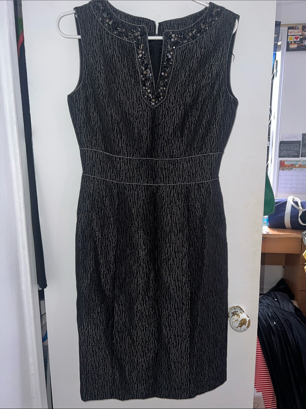 Sleeveless Black Embellished Midi Sheath Dress
